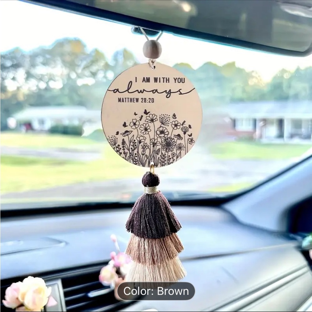 Inspirational Scripture Rear View Mirror Hanging Daily Inspiration with Tassels - Picture 2 of 7